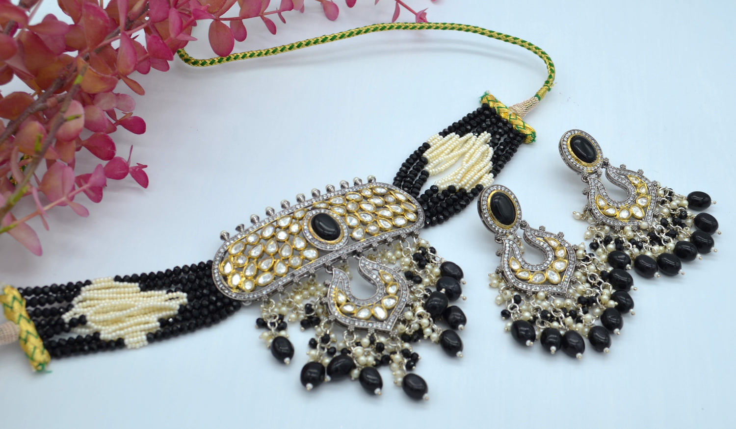 Zoya Tyaani Inspired Black Beads Choker Necklace Set Necklaces