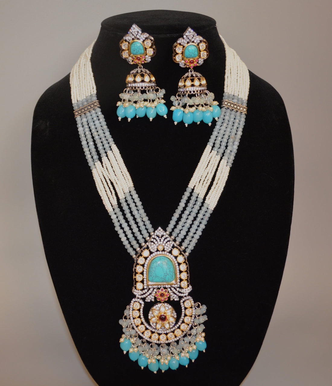 Foiled Kundan With Ad Long Necklace Set Necklaces