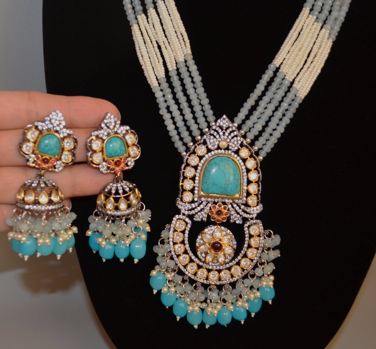 Foiled Kundan With Ad Long Necklace Set Necklaces