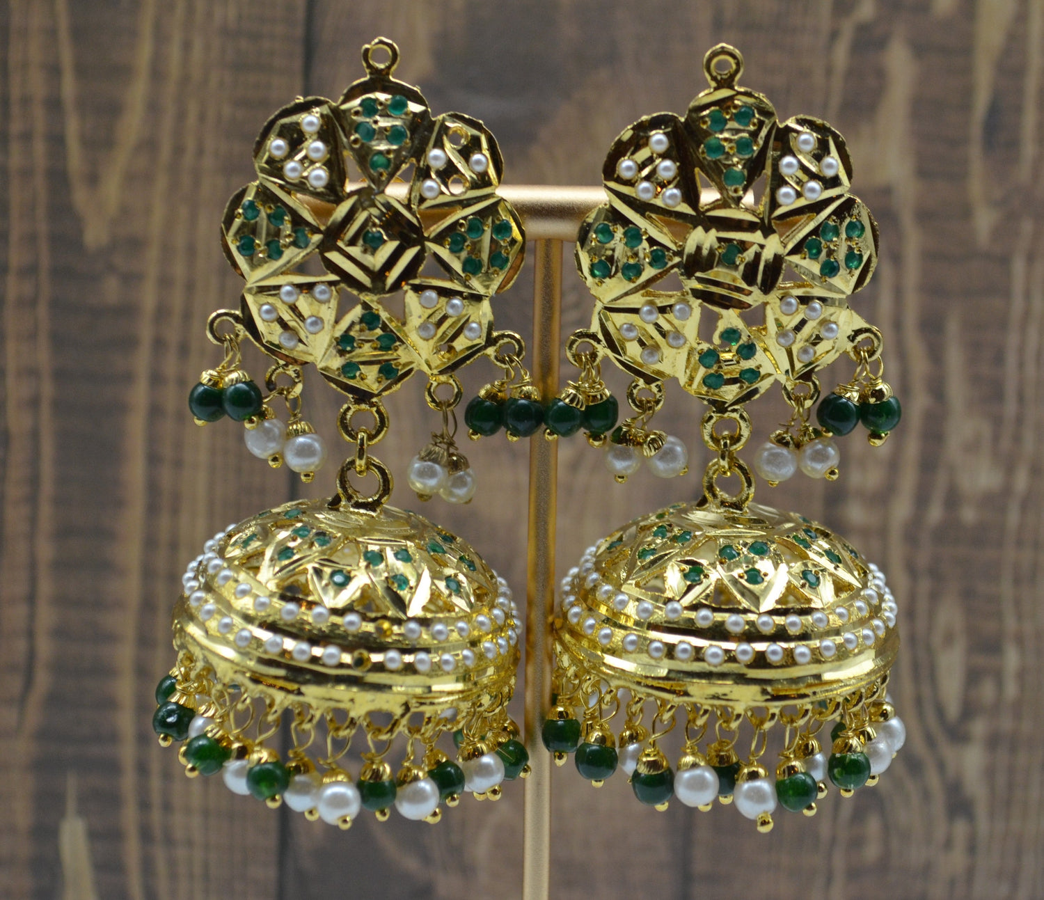 Naaz Jadau Jhumki Earring - Green Earrings