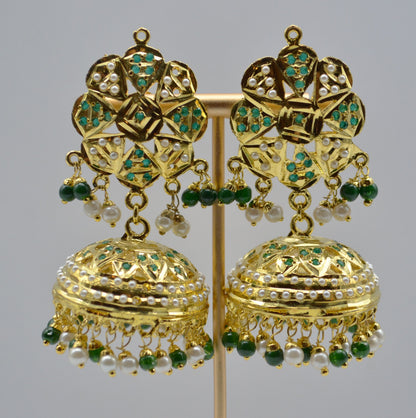 Naaz Jadau Jhumki Earring - Green Earrings