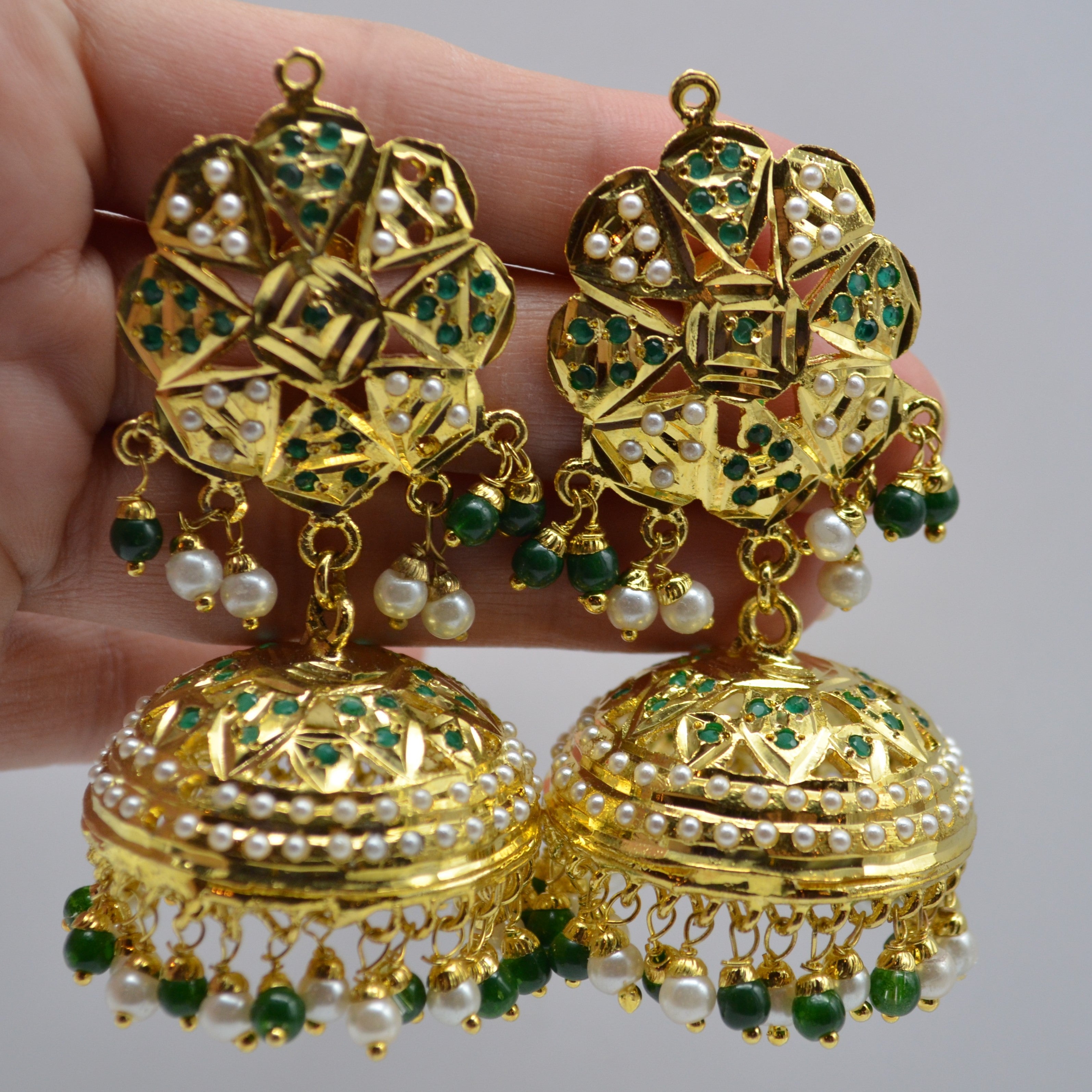 Naaz Jadau Jhumki Earring - Green Earrings