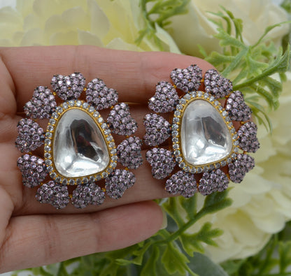 Uncut Kundan Oversized Studs Earrings