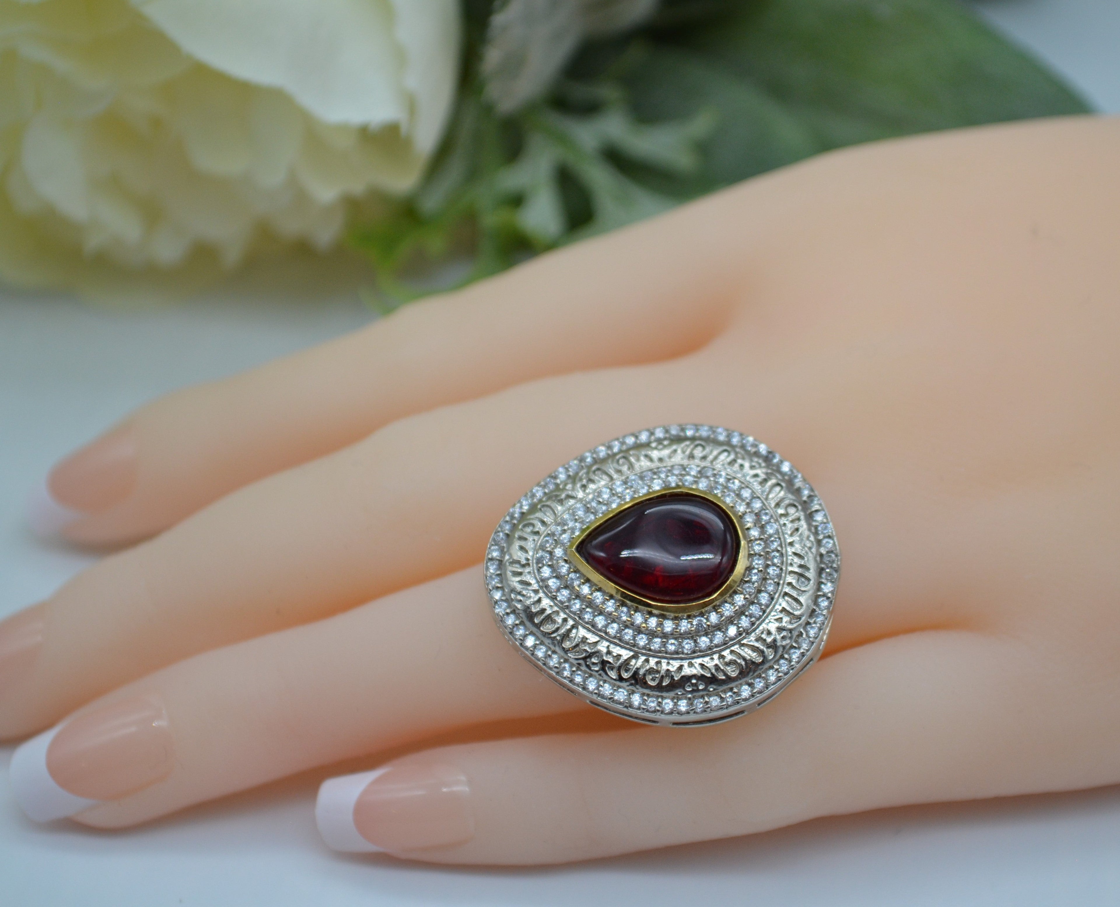 Cz Teardrop Monalisa Adjustable Ring Maroon Rings