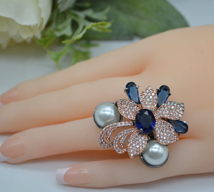 Cocktail Cz Monalisa Stone Adjustable Ring Blue Rings