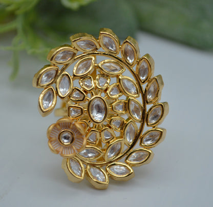 Tyaani Inspired Kundan Adjustable Ring White Rings