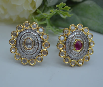 Dual Tone Uncut Kundan Adjustable Ring Rings