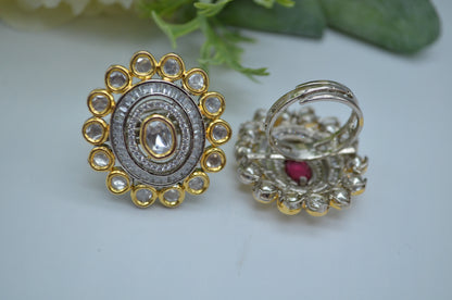 Dual Tone Uncut Kundan Adjustable Ring Rings