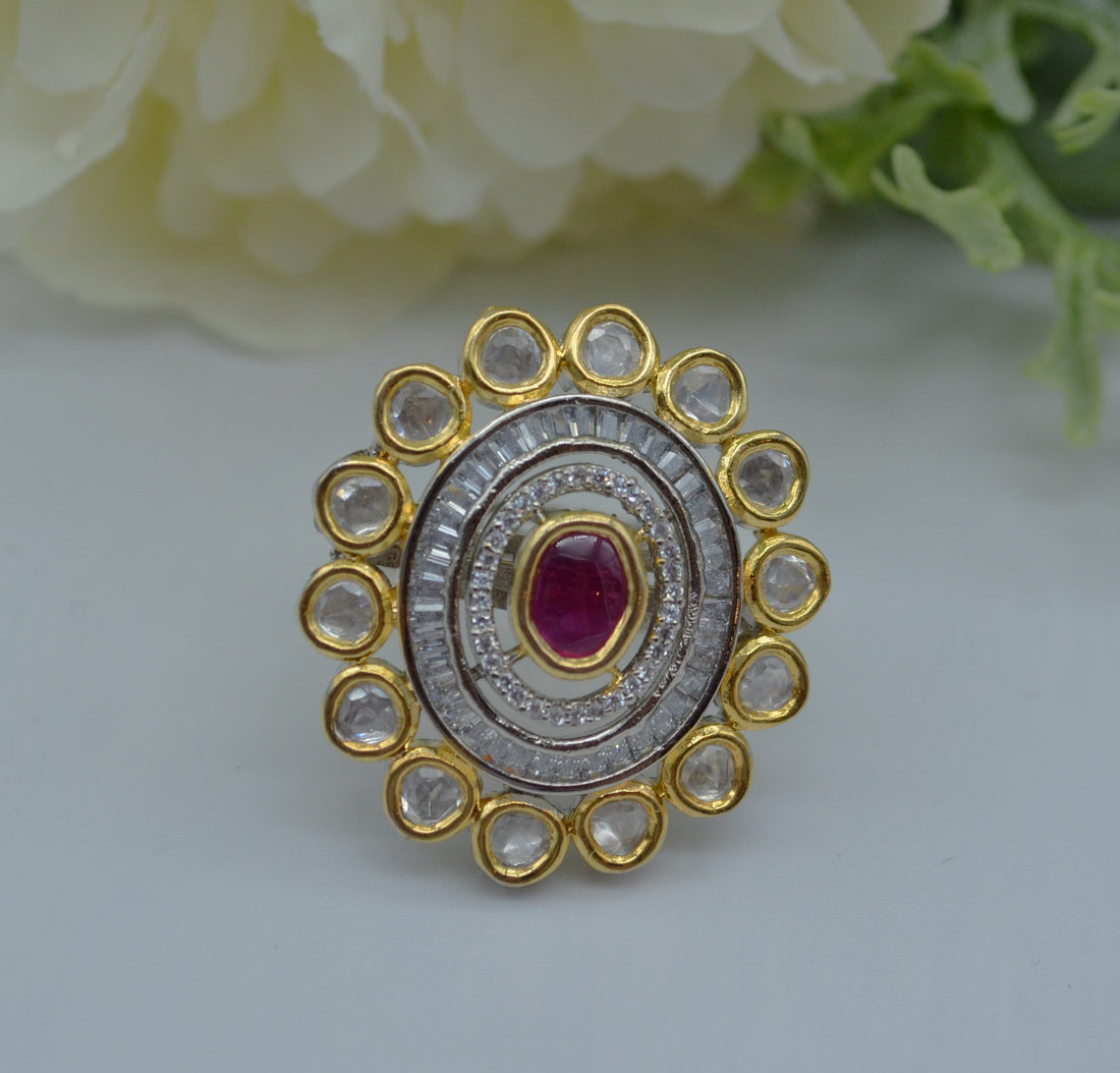 Dual Tone Uncut Kundan Adjustable Ring Rings