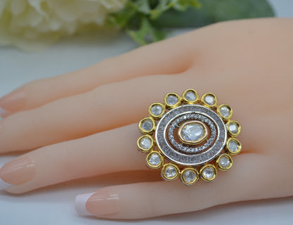 Dual Tone Uncut Kundan Adjustable Ring Rings