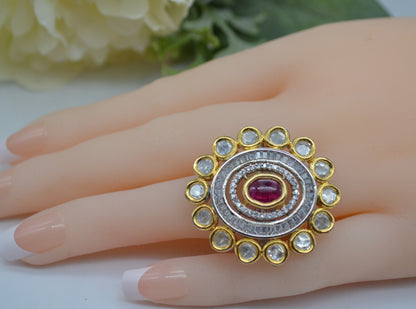 Dual Tone Uncut Kundan Adjustable Ring Ruby Rings