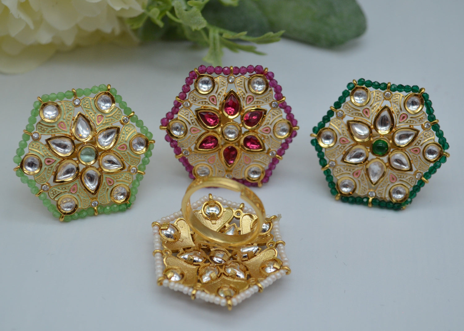 Meenakari Foiled Kundan Adjustable Ring Rings