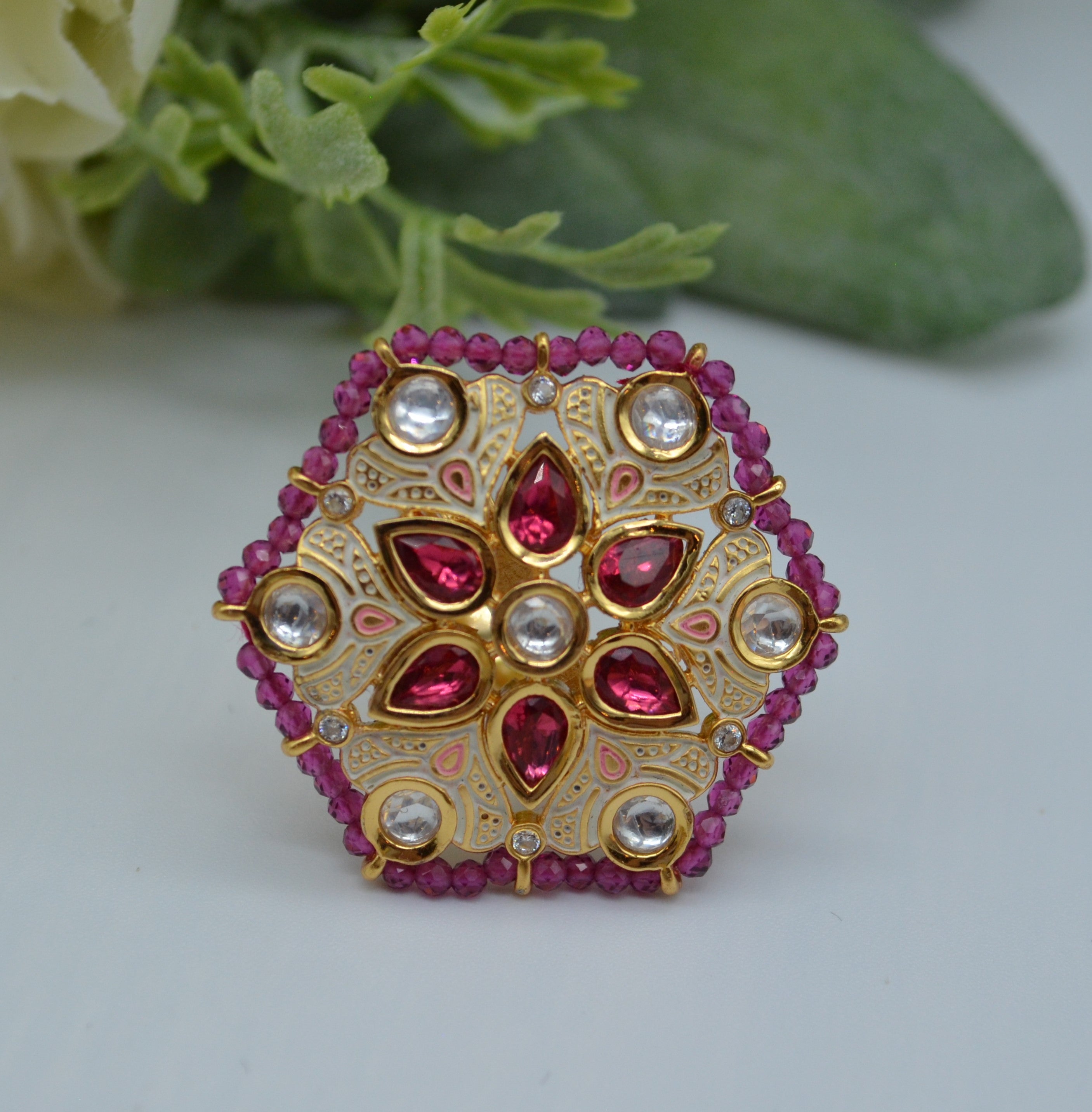 Meenakari Foiled Kundan Adjustable Ring Ruby Rings