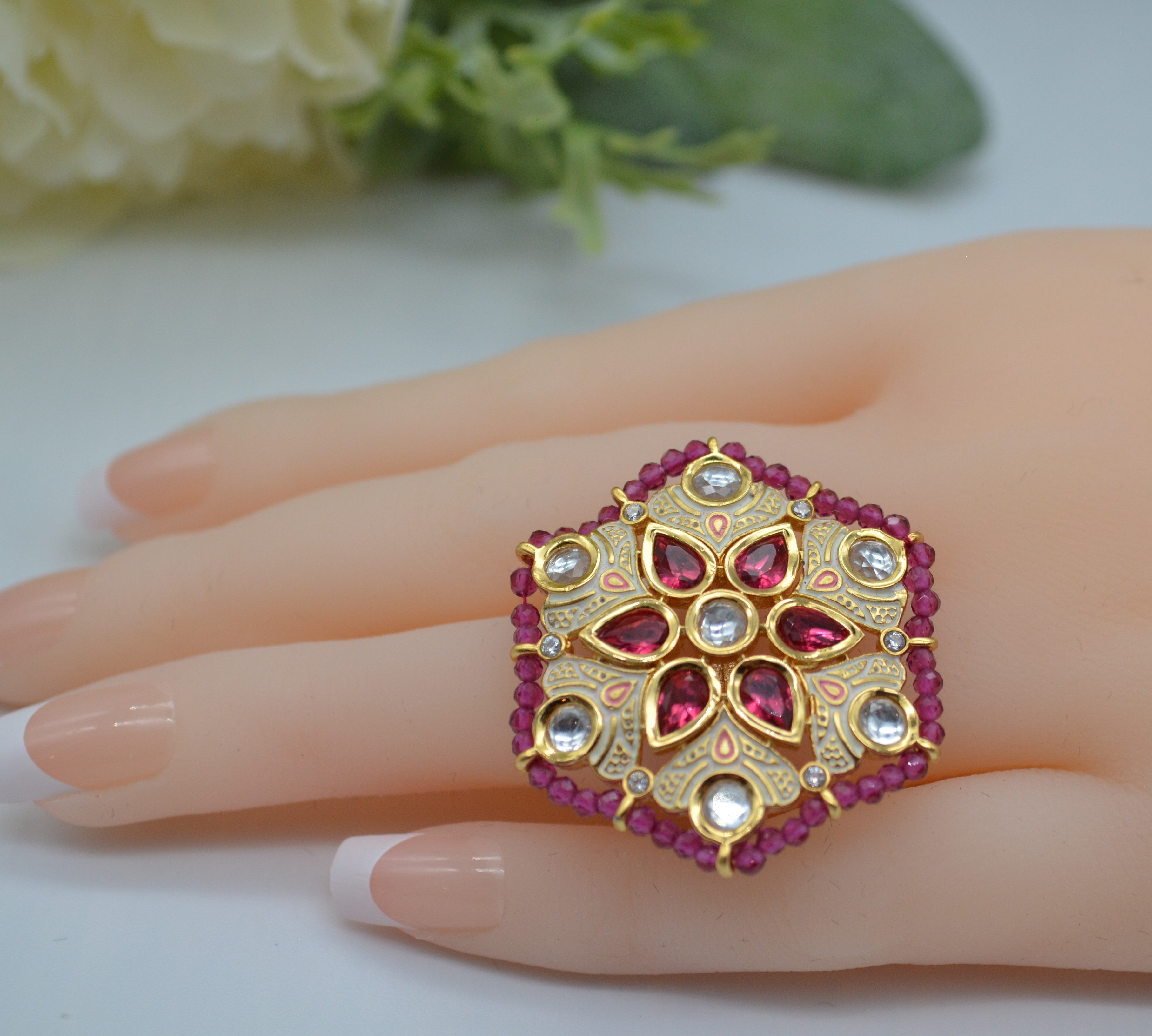 Meenakari Foiled Kundan Adjustable Ring Rings