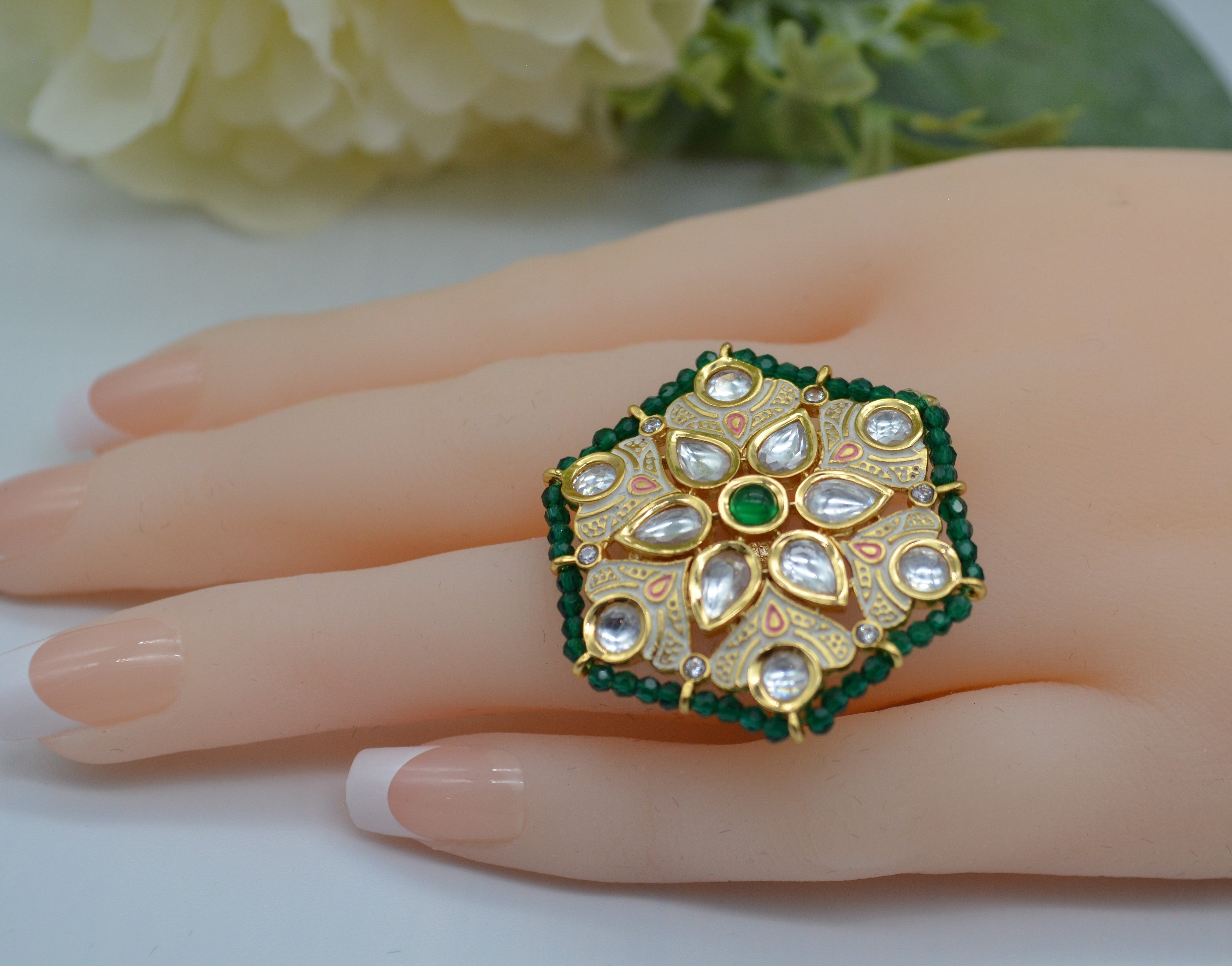 Meenakari Foiled Kundan Adjustable Ring Rings