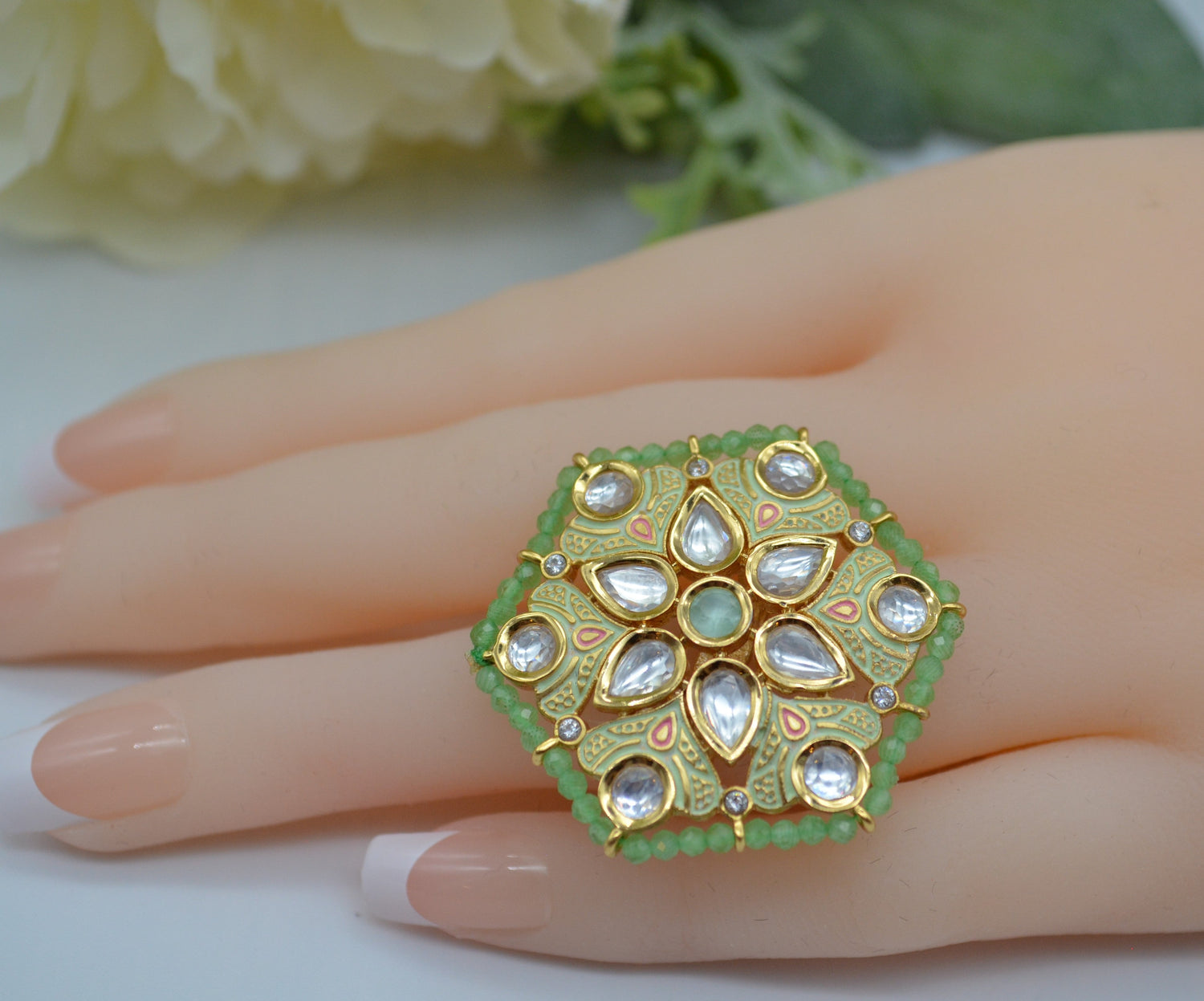 Meenakari Foiled Kundan Adjustable Ring Rings