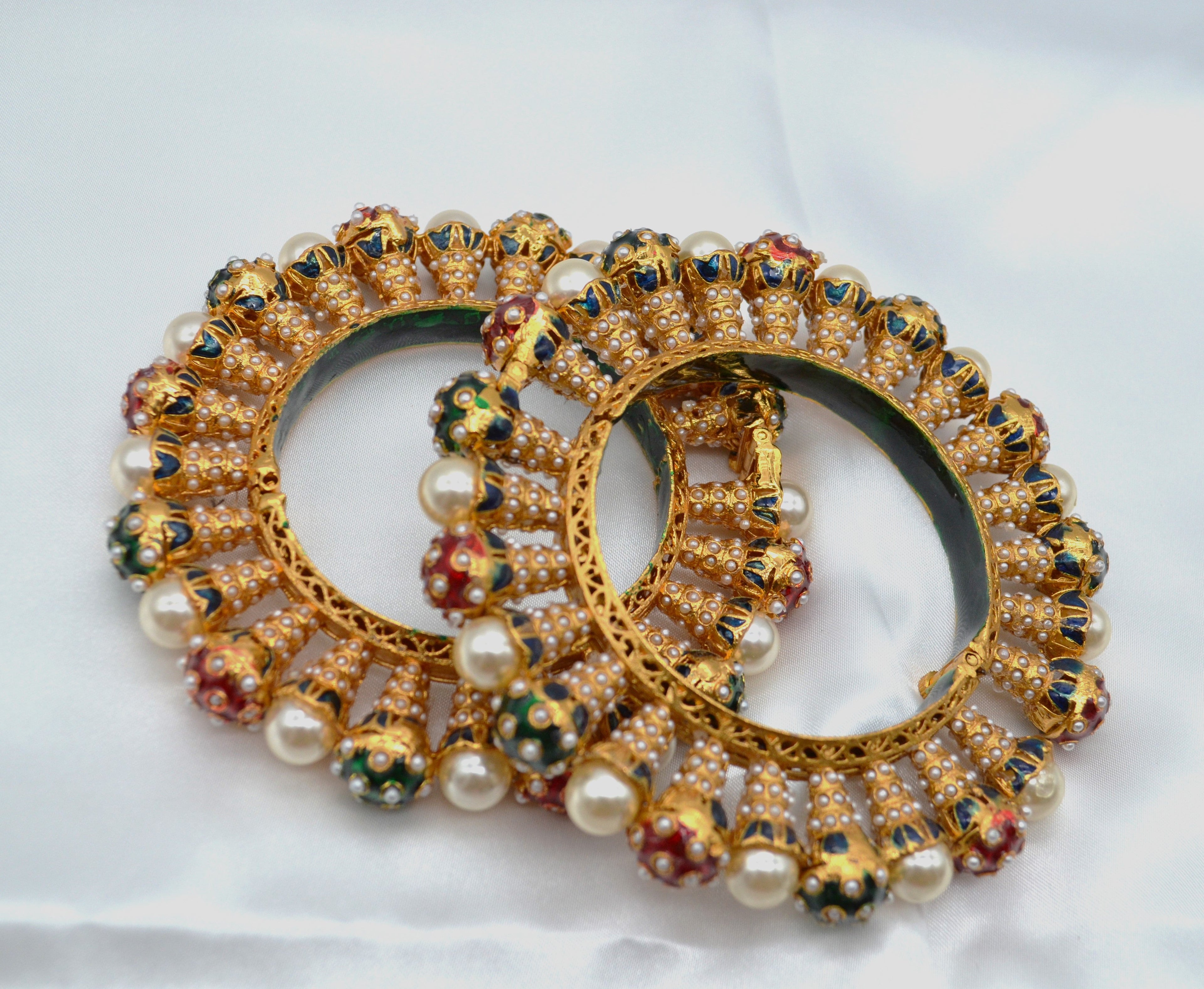 Rajwadi Jadau Pearl Pacheli Kada - Single Or Pair Size 2.4 Bangles