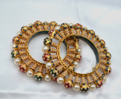 Rajwadi Jadau Pearl Pacheli Kada - Single Or Pair Size 2.4 Bangles