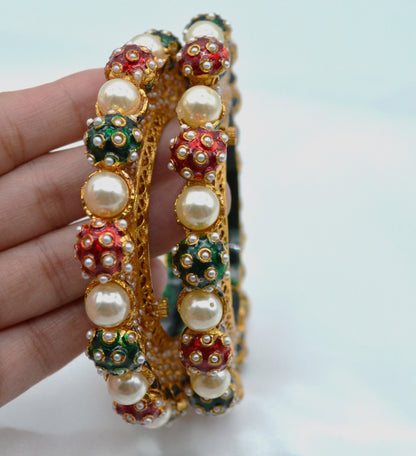 Rajwadi Jadau Pearl Pacheli Kada - Single Or Pair Size 2.4 Bangles