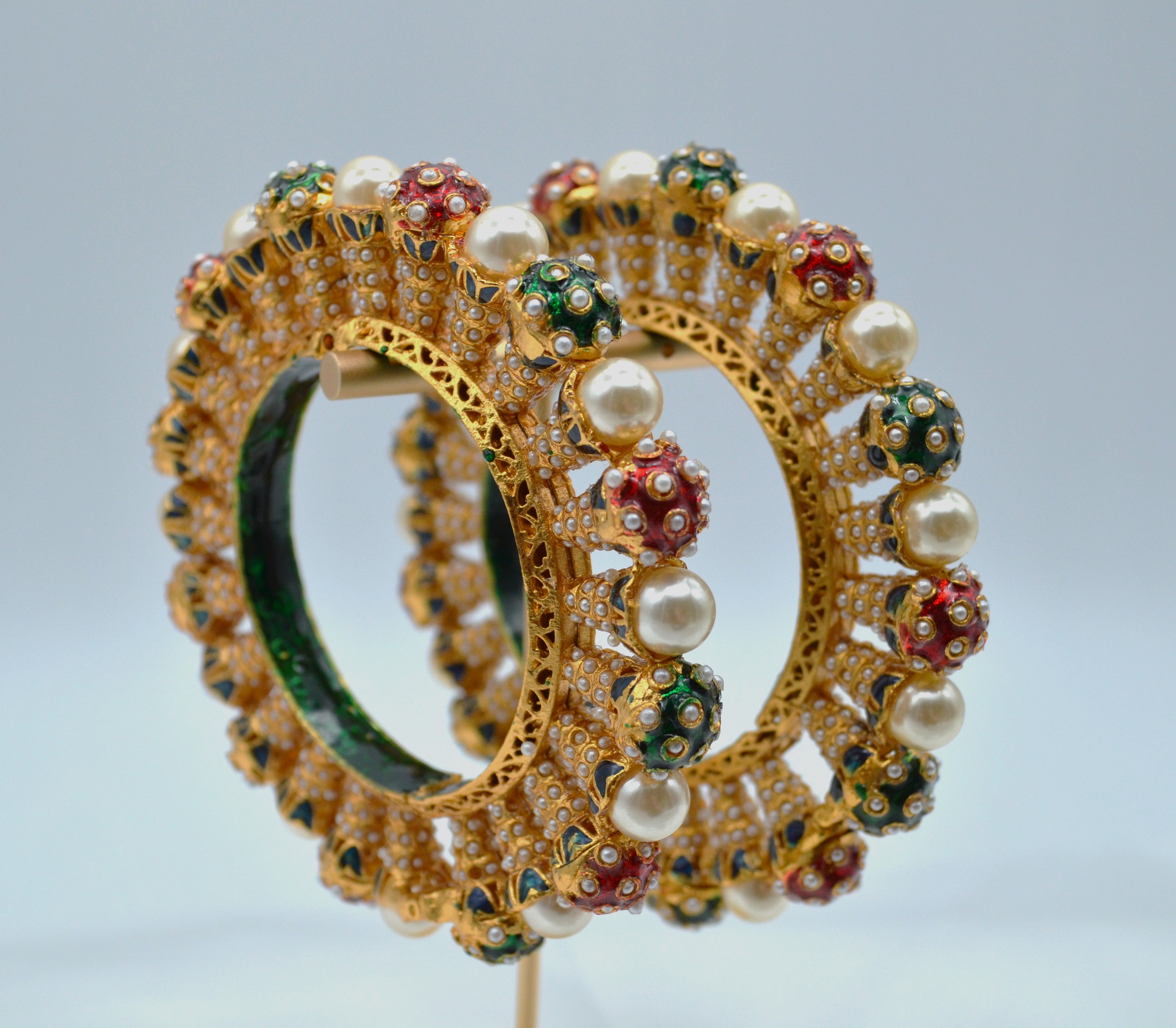 Rajwadi Jadau Pearl Pacheli Kada - Single Or Pair Size 2.4 Bangles