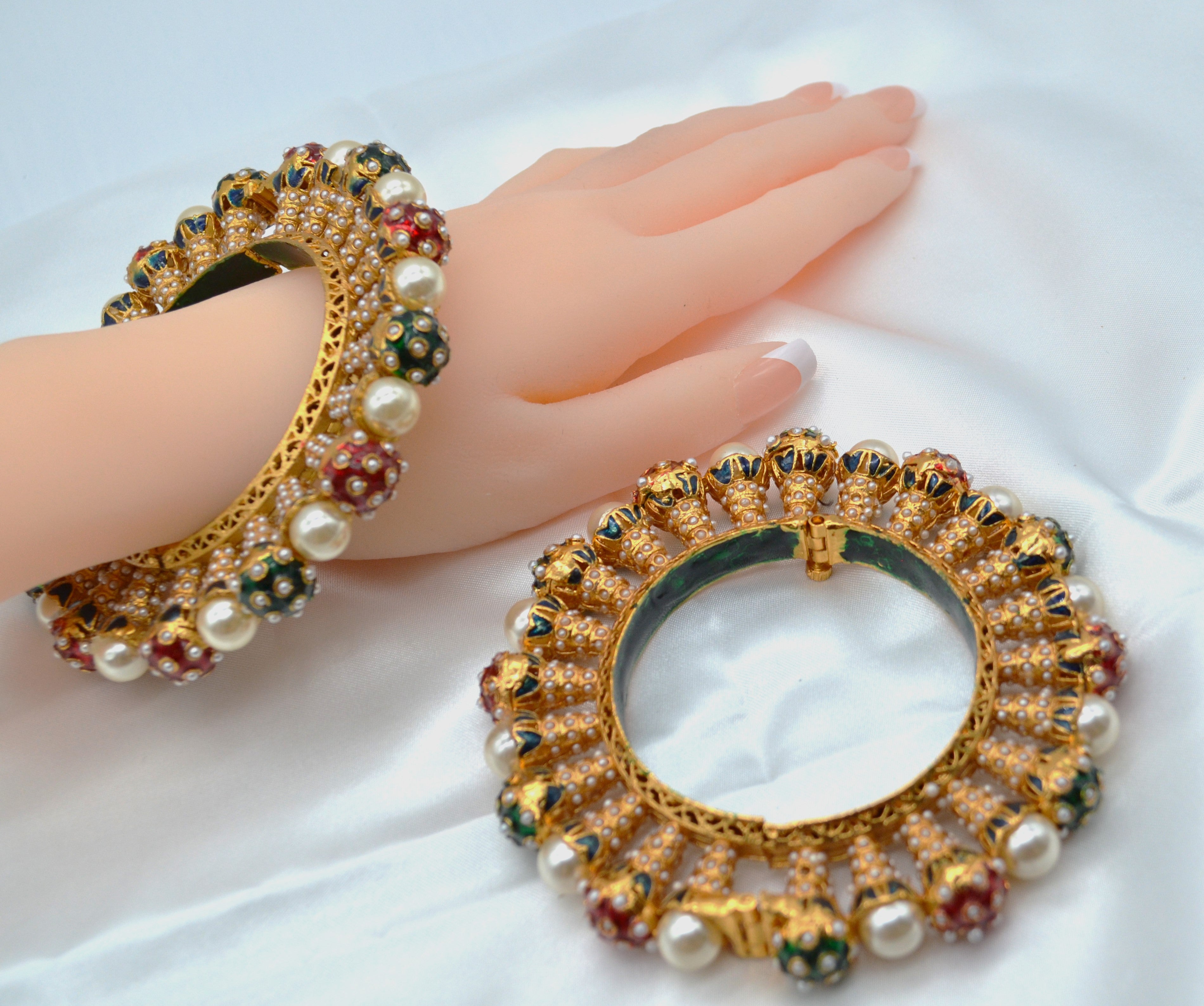 Rajwadi Jadau Pearl Pacheli Kada - Single Or Pair Size 2.4 Bangles