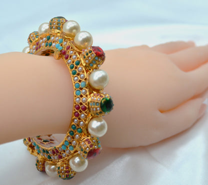 Rajwadi Meenakari Jadau Pearl Pacheli Kada - Single Size 2.4 Bangles