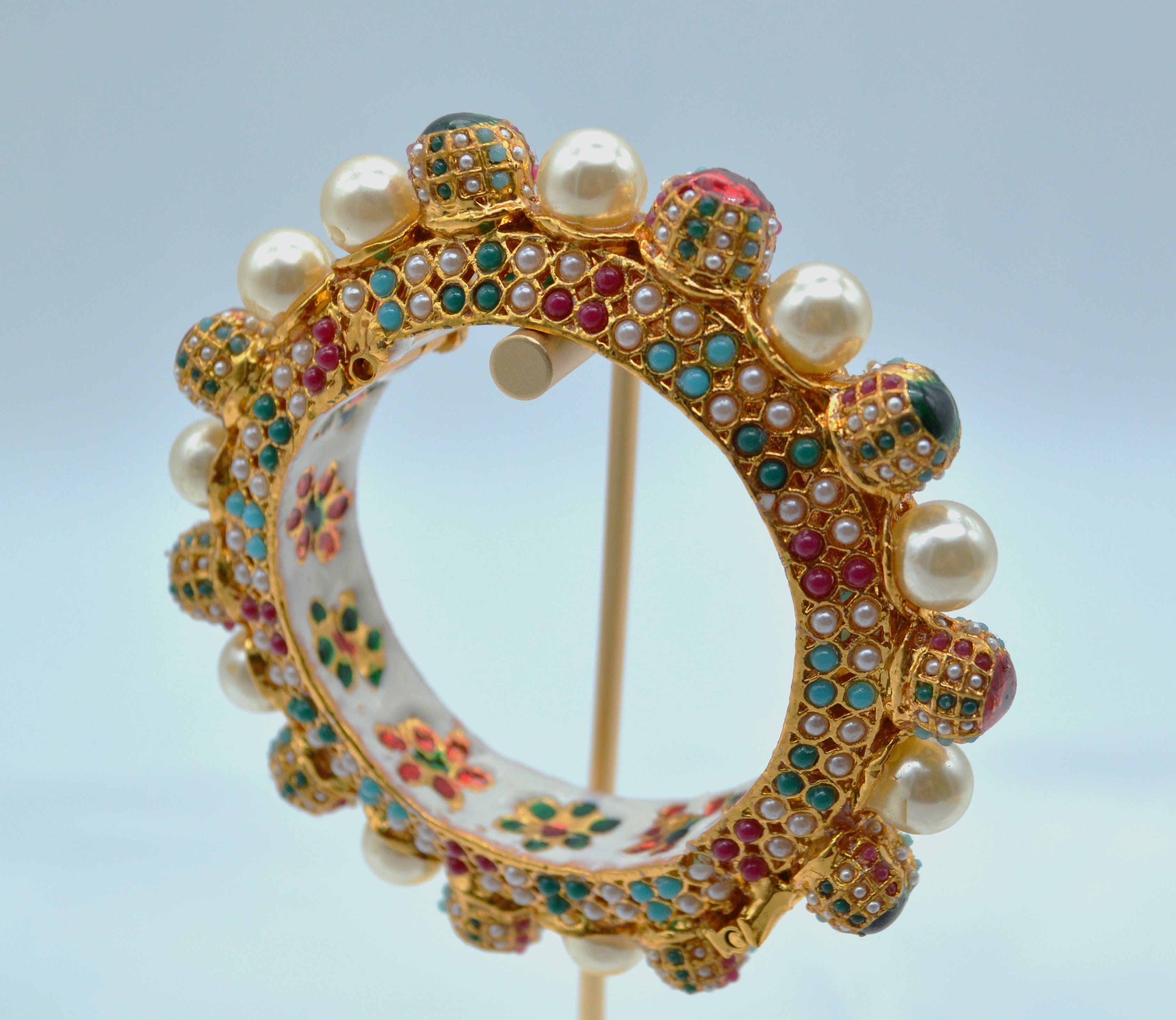 Rajwadi Meenakari Jadau Pearl Pacheli Kada - Single Size 2.4 Bangles