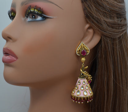 Statement Meenakari Uncut Kundan Jhumki Earrings