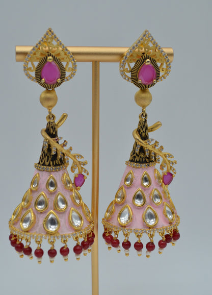 Statement Meenakari Uncut Kundan Jhumki Earrings