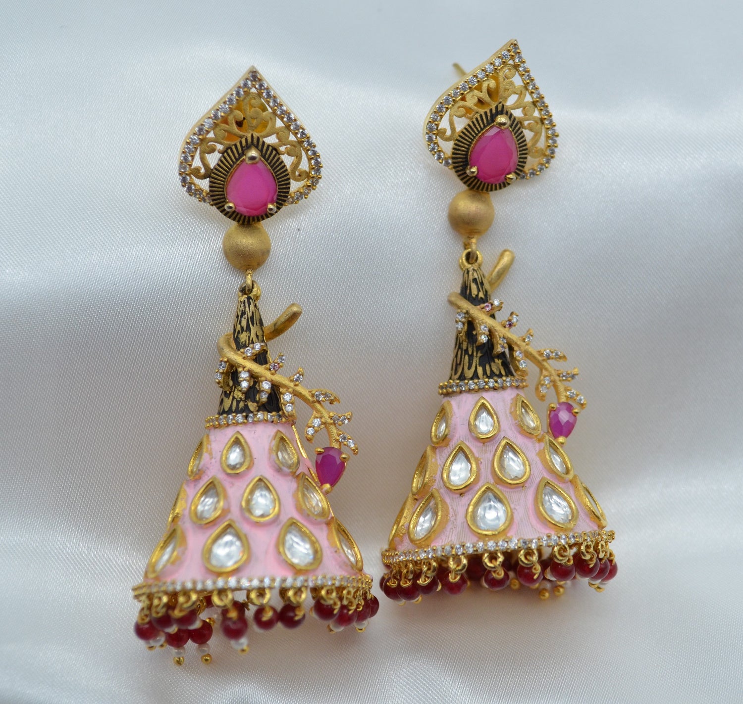 Statement Meenakari Uncut Kundan Jhumki Earrings