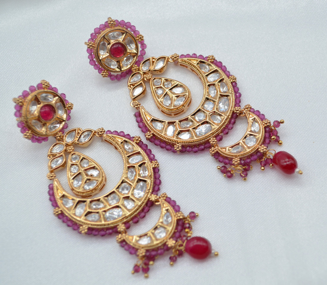 Statement Uncut Kundan Chandbali Earrings Ruby