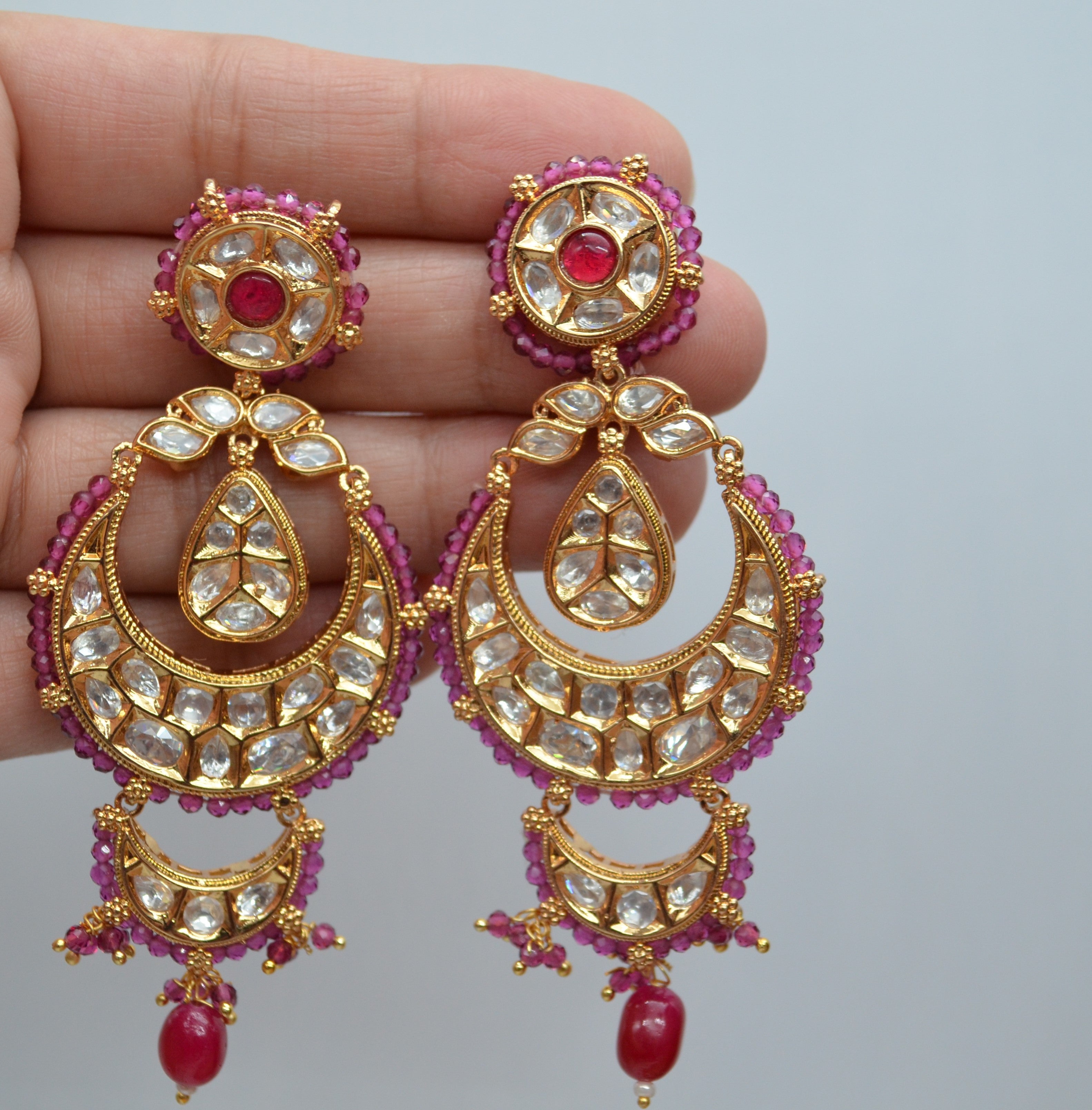 Statement Uncut Kundan Chandbali Earrings