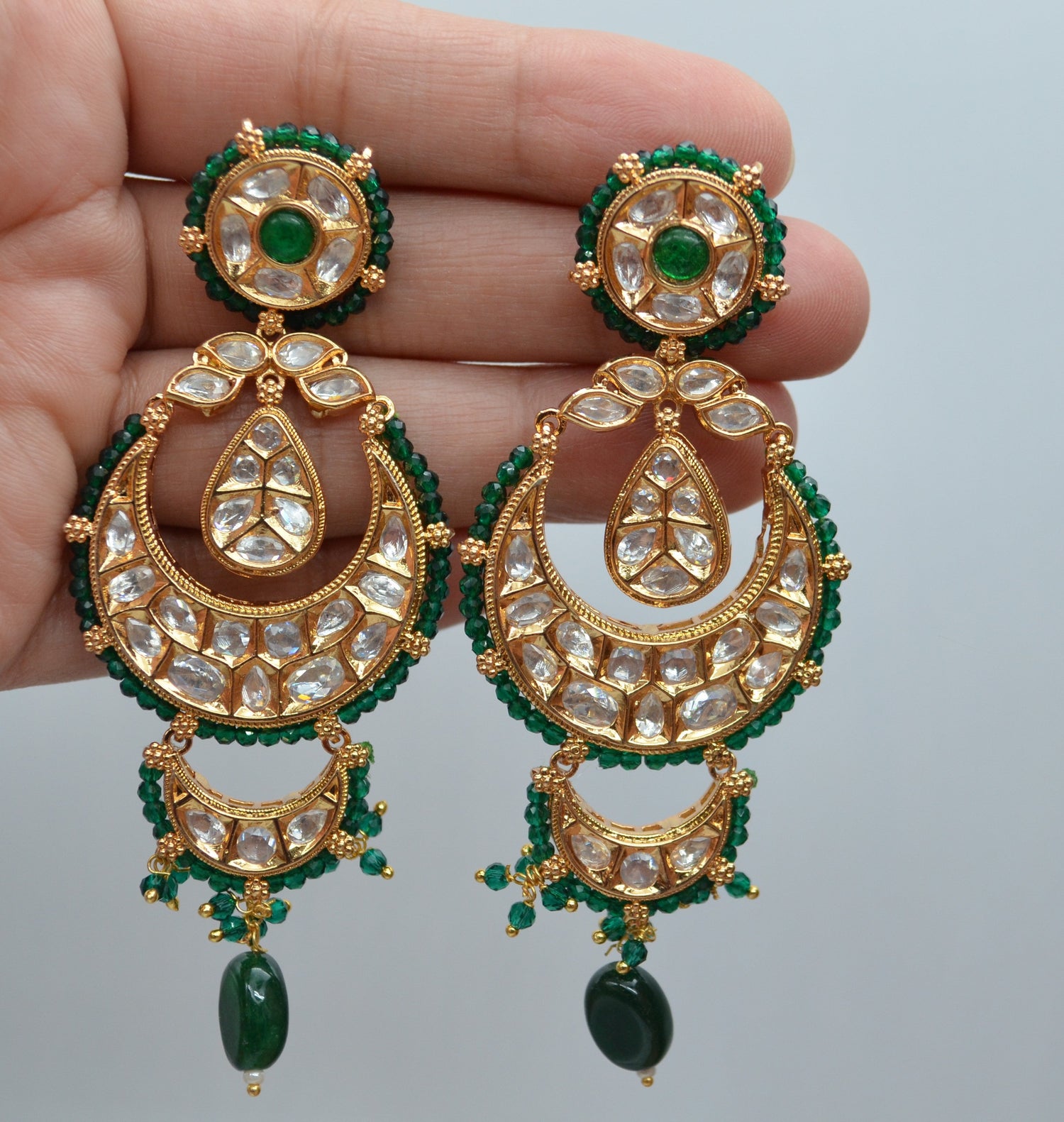 Statement Uncut Kundan Chandbali Earrings