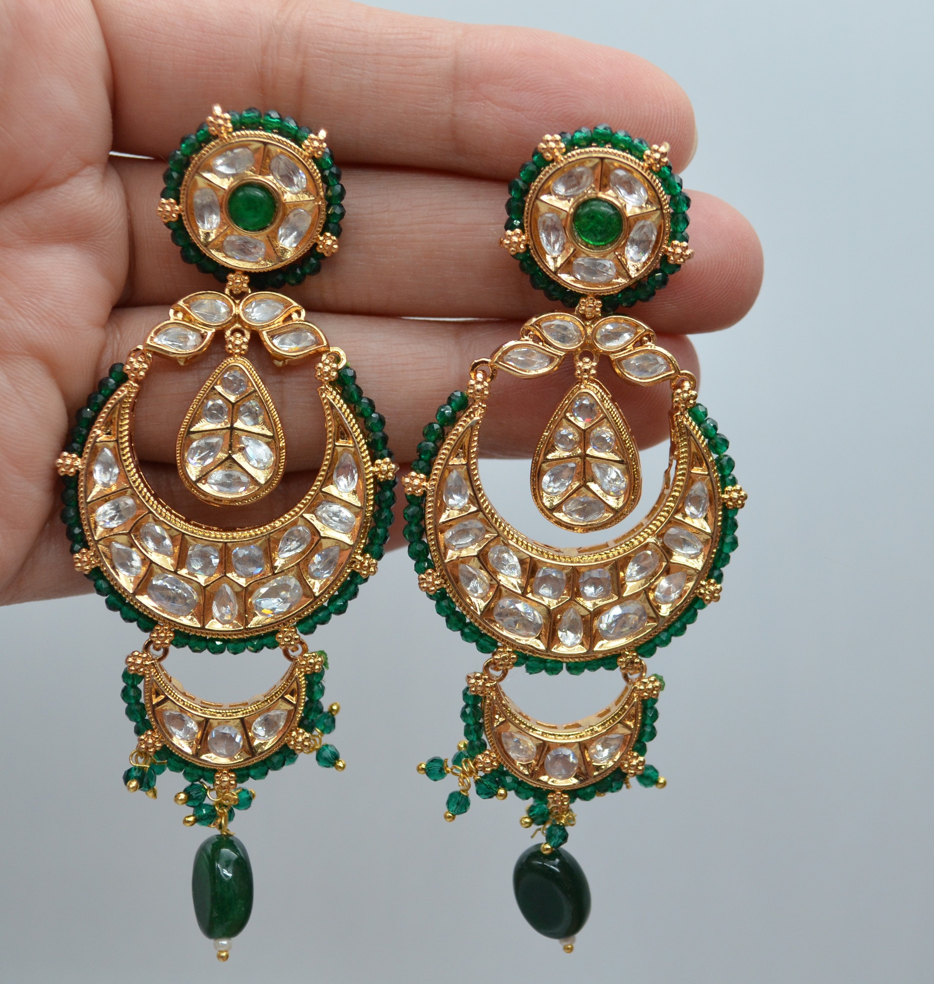 Statement Uncut Kundan Chandbali Earrings