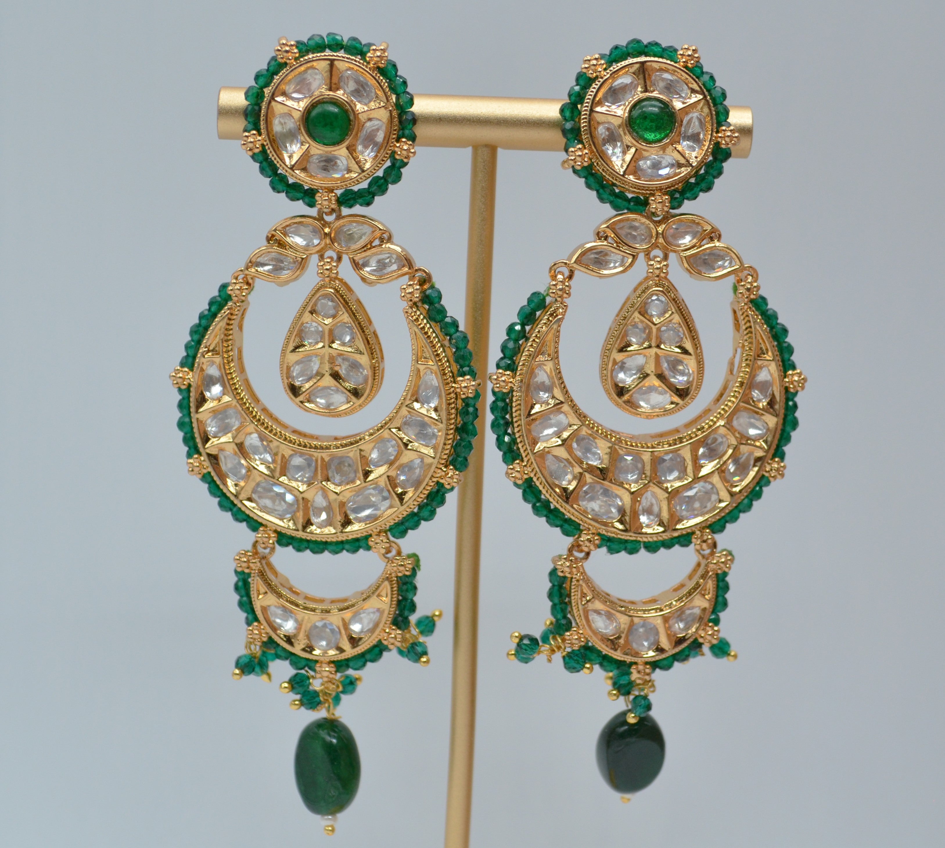 Statement Uncut Kundan Chandbali Earrings