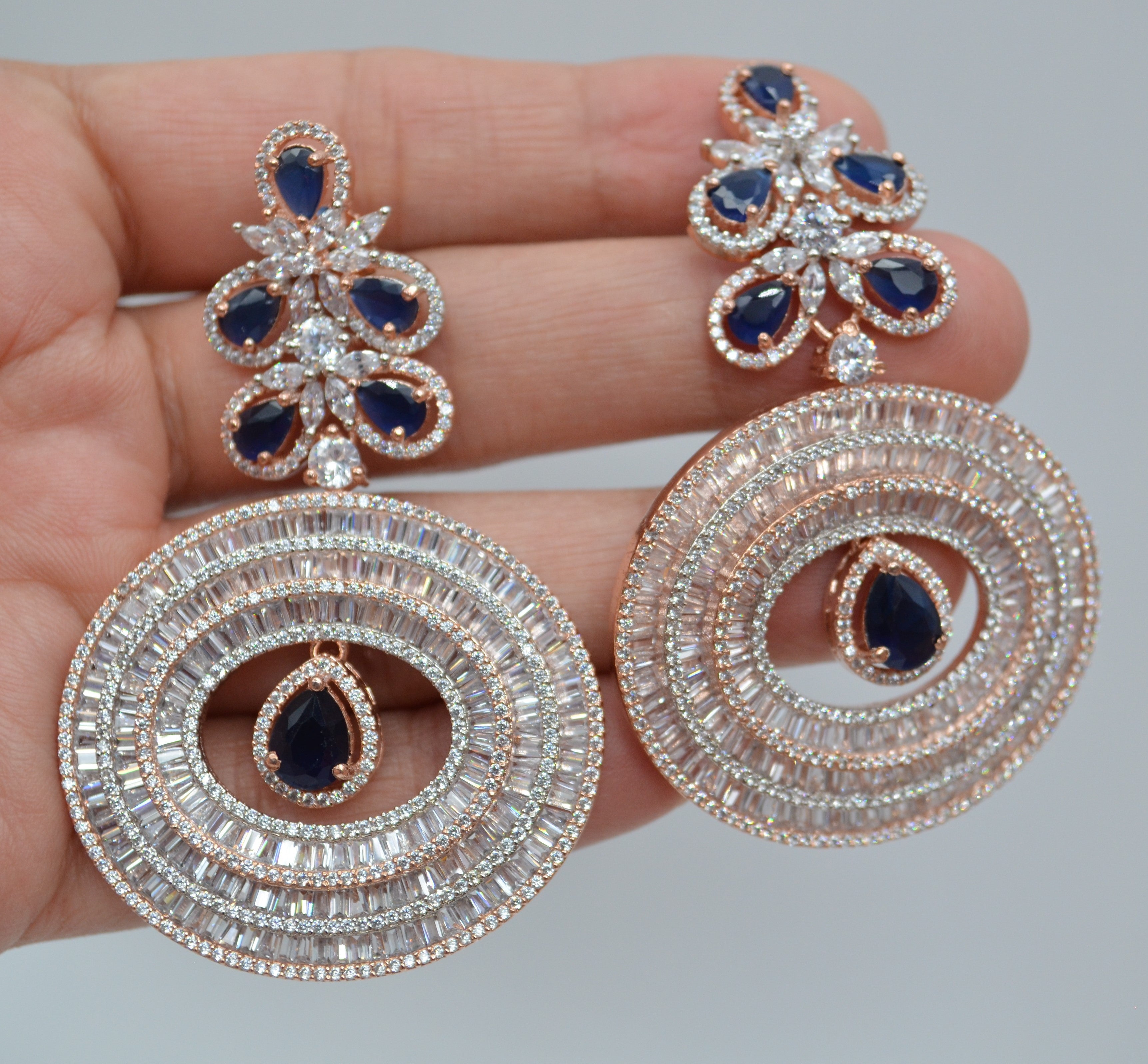 Cz Baguette Diamond With Monalisa Stone Earrings