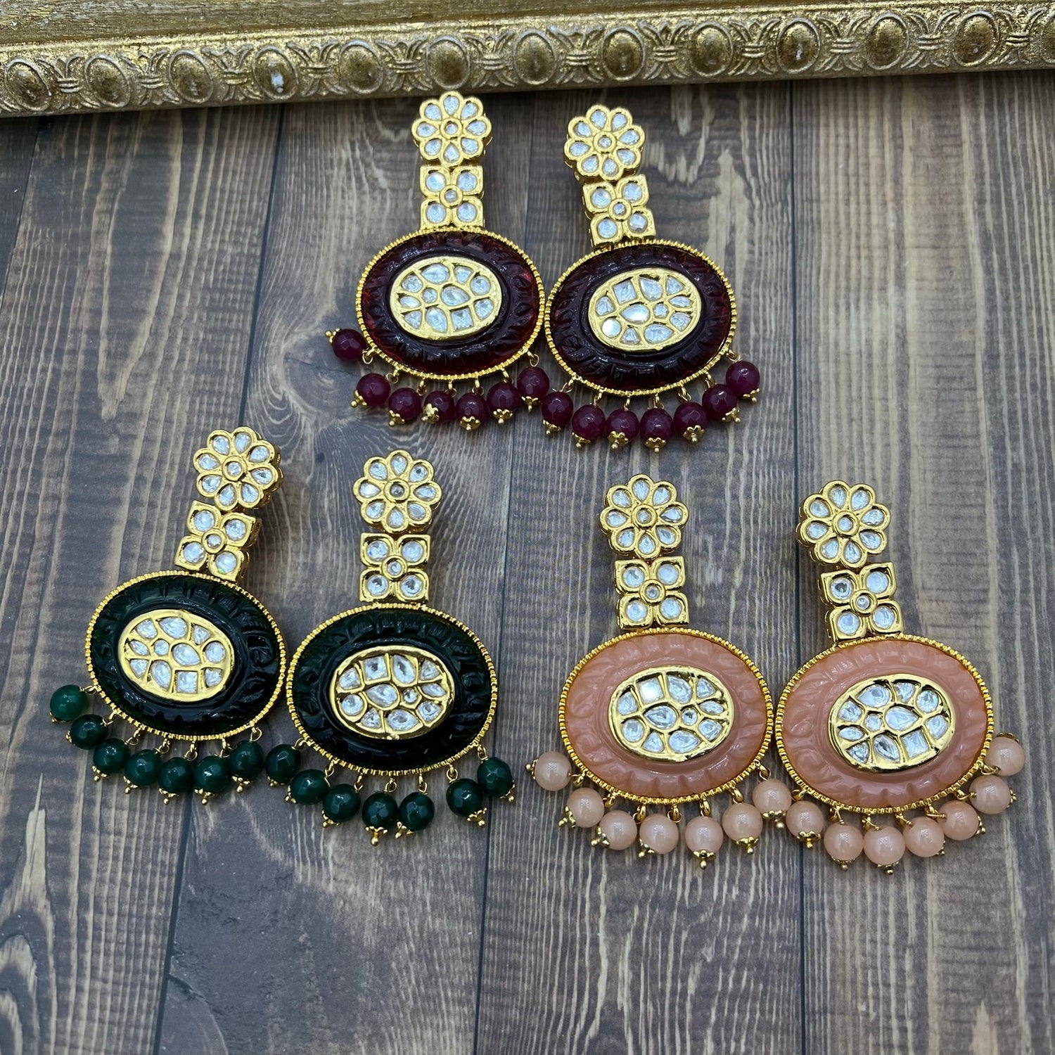 Rabia Amrapali Inspired Carved Stone Uncut Kundan Earrings