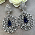 Silver Dangler Long Cz Stone Earrings Sapphire