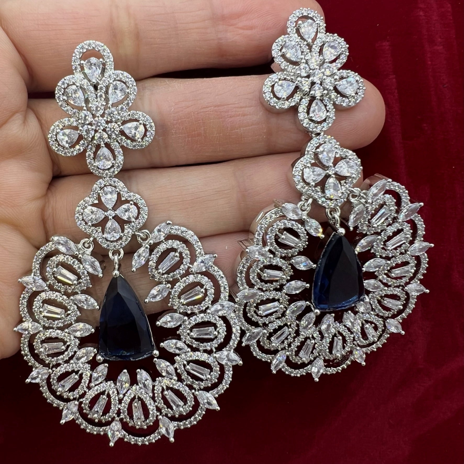 Silver Dangler Long Cz Stone Earrings