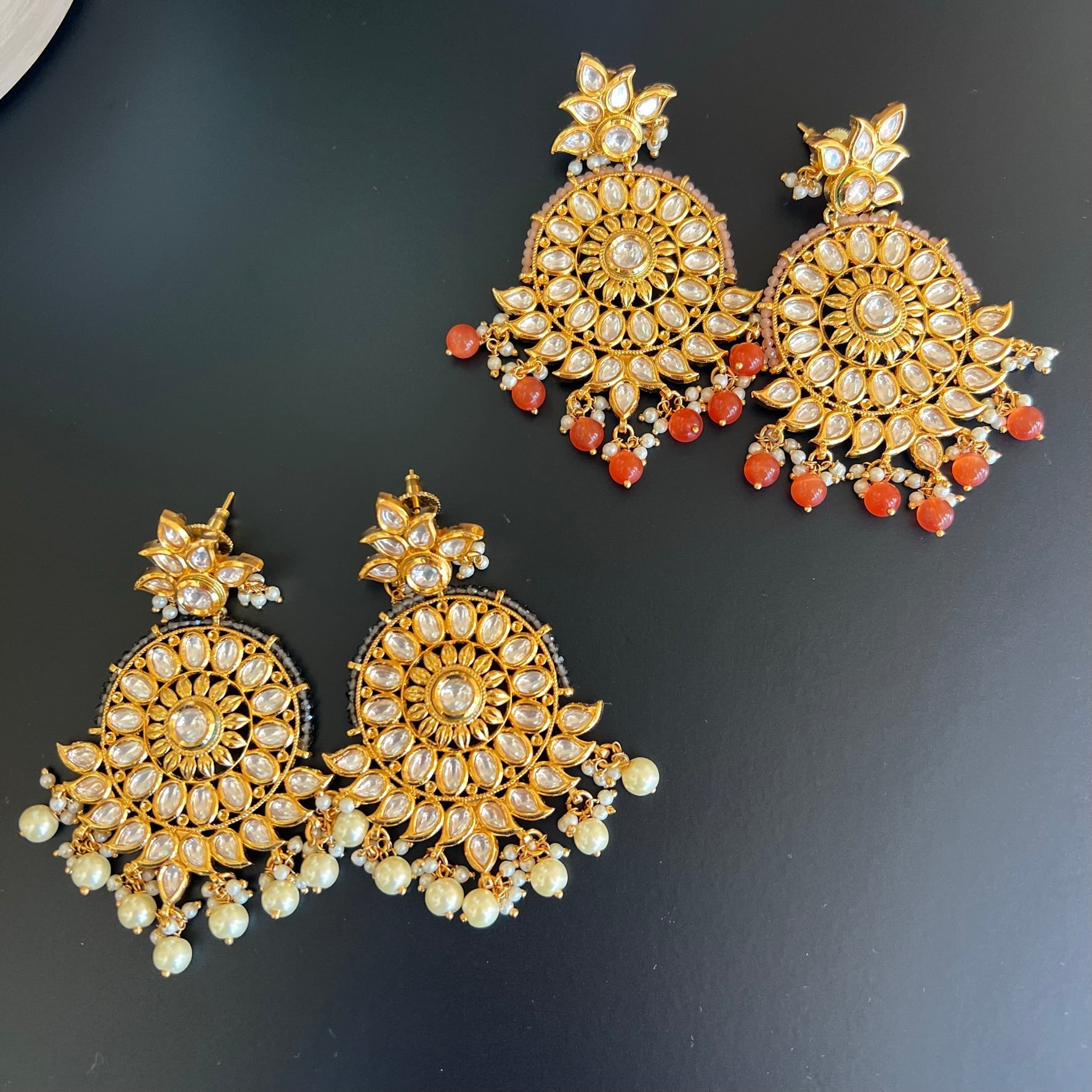 Tyaani Circular Kundan Pearl Drop Dangler Earrings