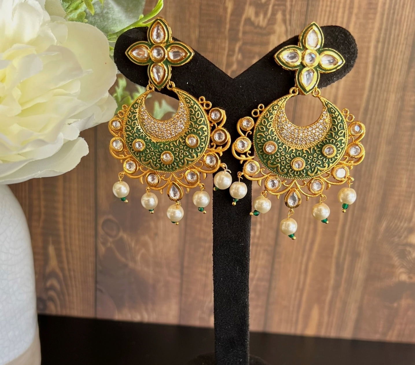 Pakiza Tyaani Inspired Meenakari Ad Chandbali Earrings Green