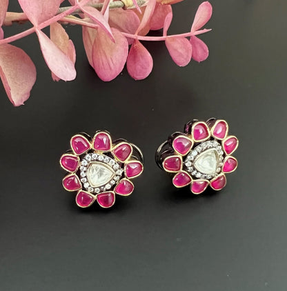 Ahmedabadi Kundan Studs Ruby Earrings