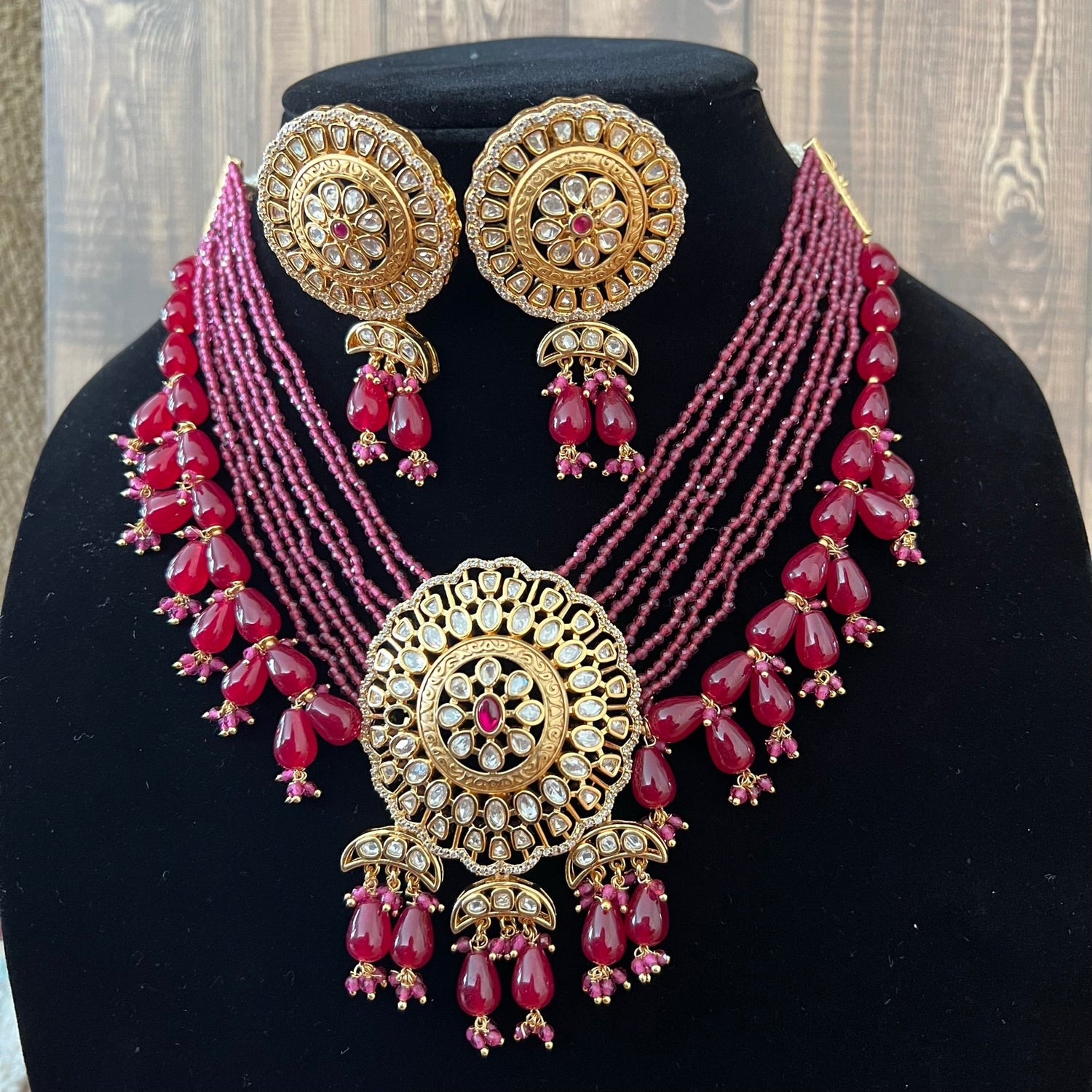 Premium Ruby Kundan Rose Gold Choker Necklace Set Collection