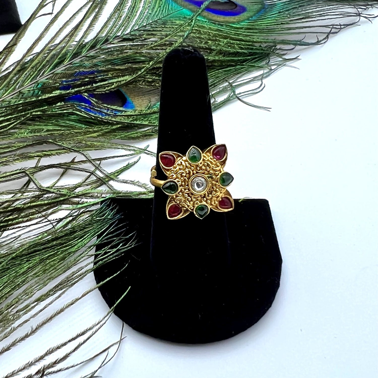 Kemp Multi Stone Flower Adjustable Ring Rings