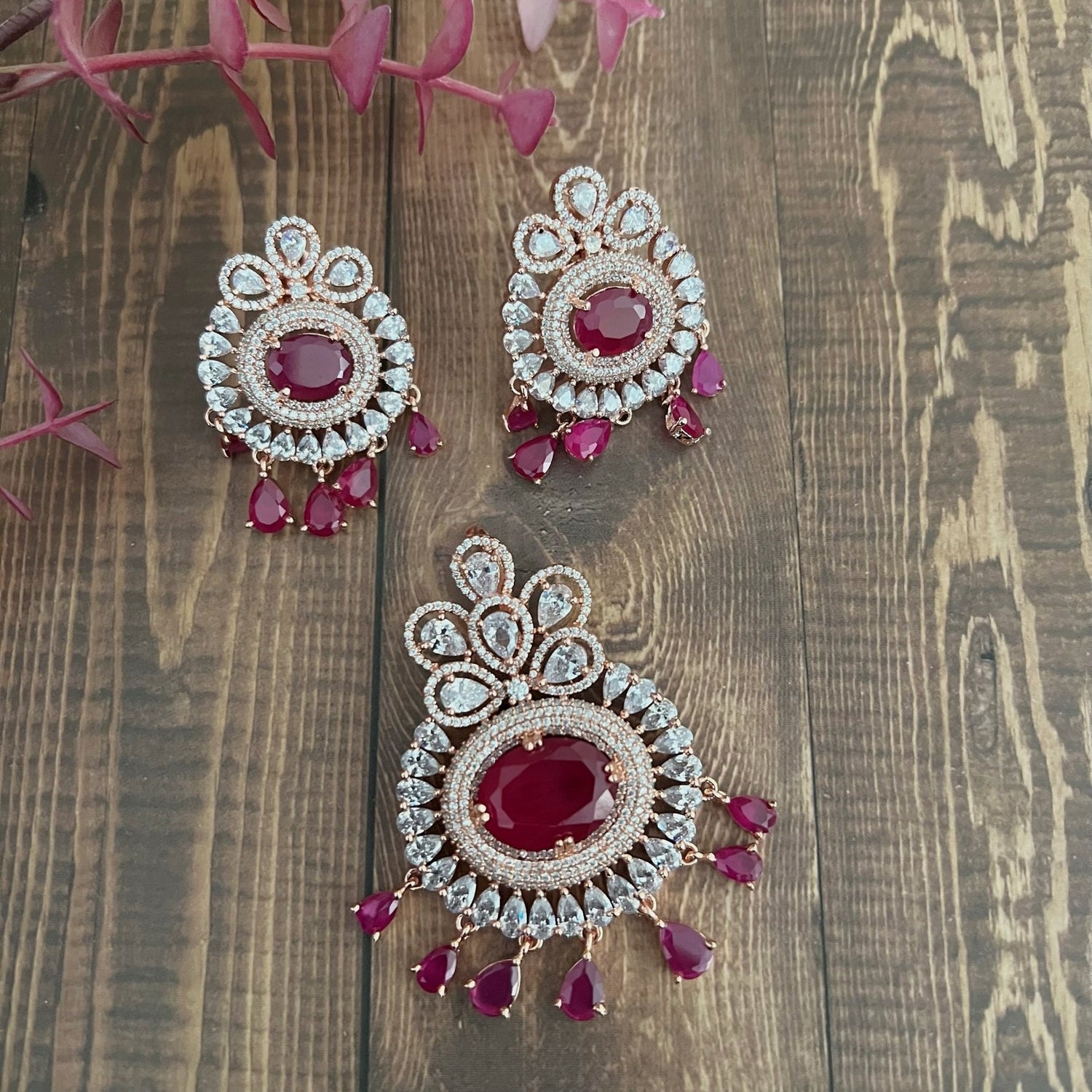 Ethnic American Diamond Pendant Set Ruby - Rose Gold Charms &amp; Pendants