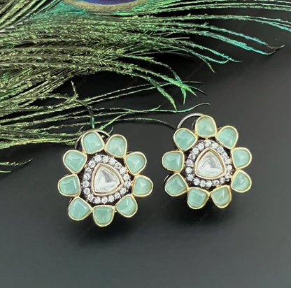 Ahmedabadi Kundan Studs Mint Earrings