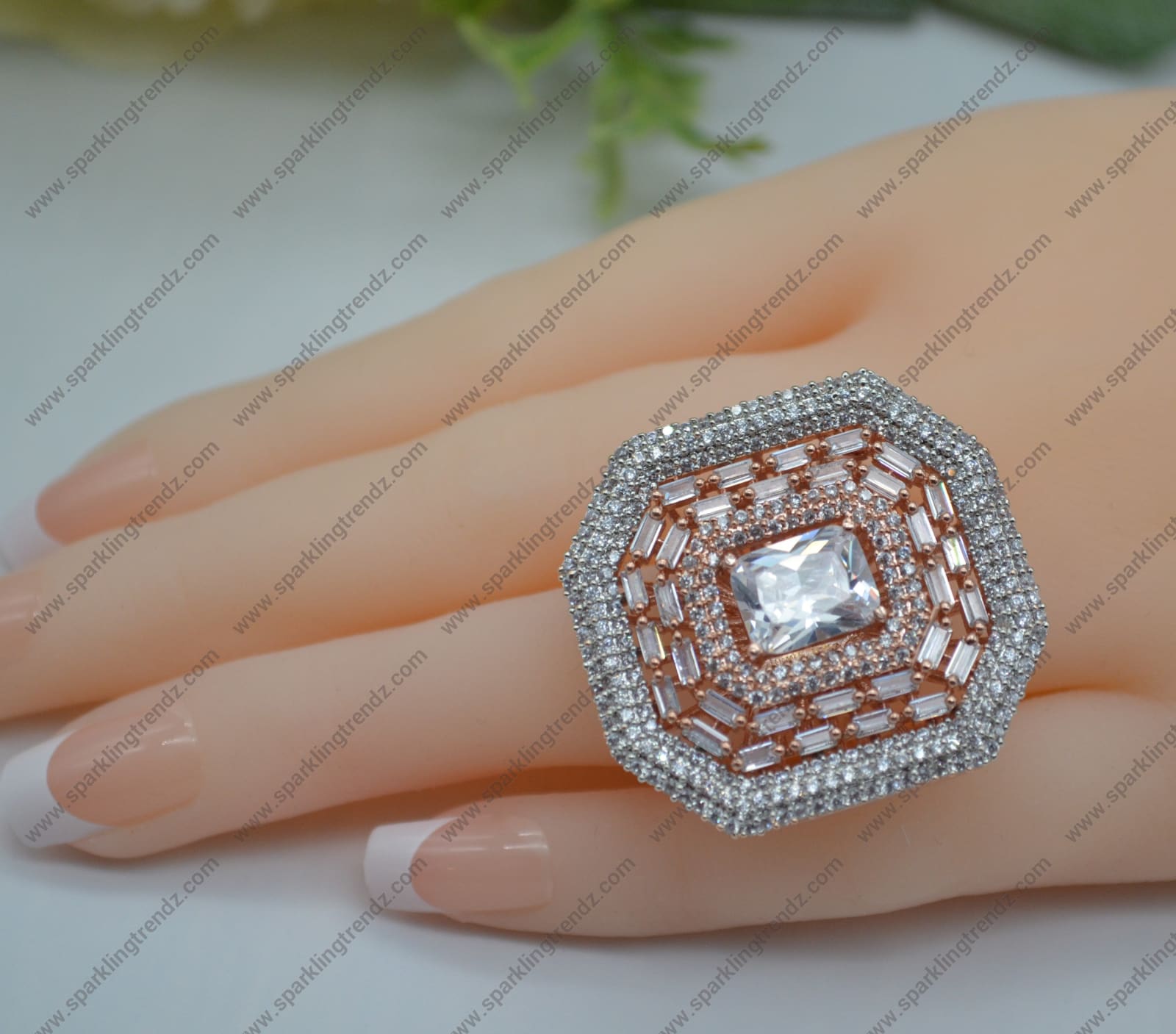 Cocktail Cz Monalisa Stone Adjustable Ring White Rings