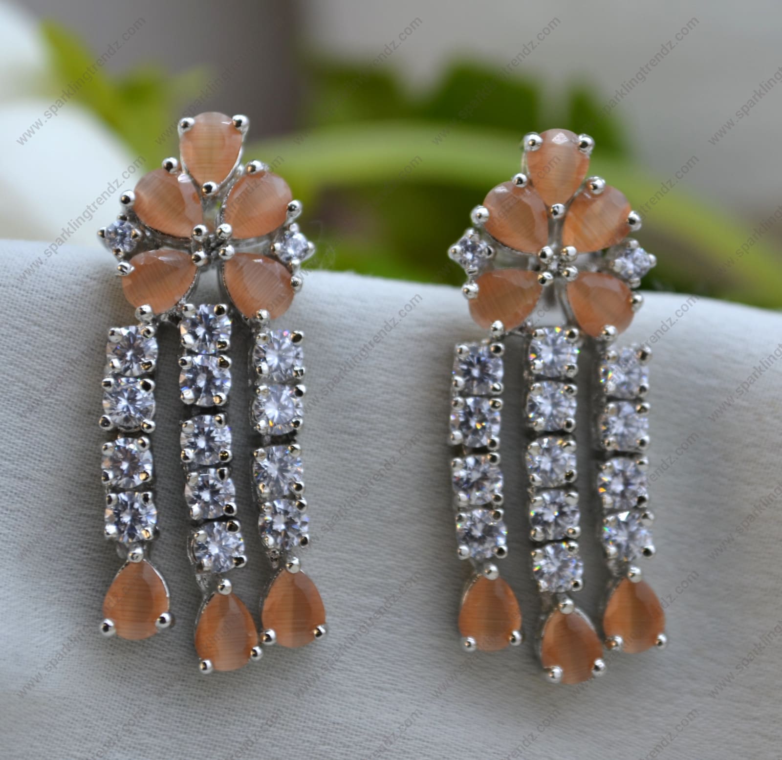 Cz Chandelier Studs Peach Earrings