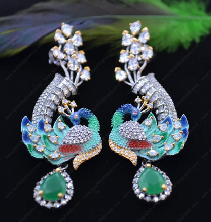 Cz Meenakari Peacock-Shaped Earrings. Earrings