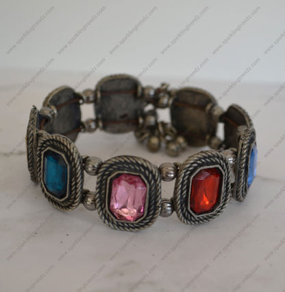 German Silver - Glass Stone Cuff Kada Multi Bracelets